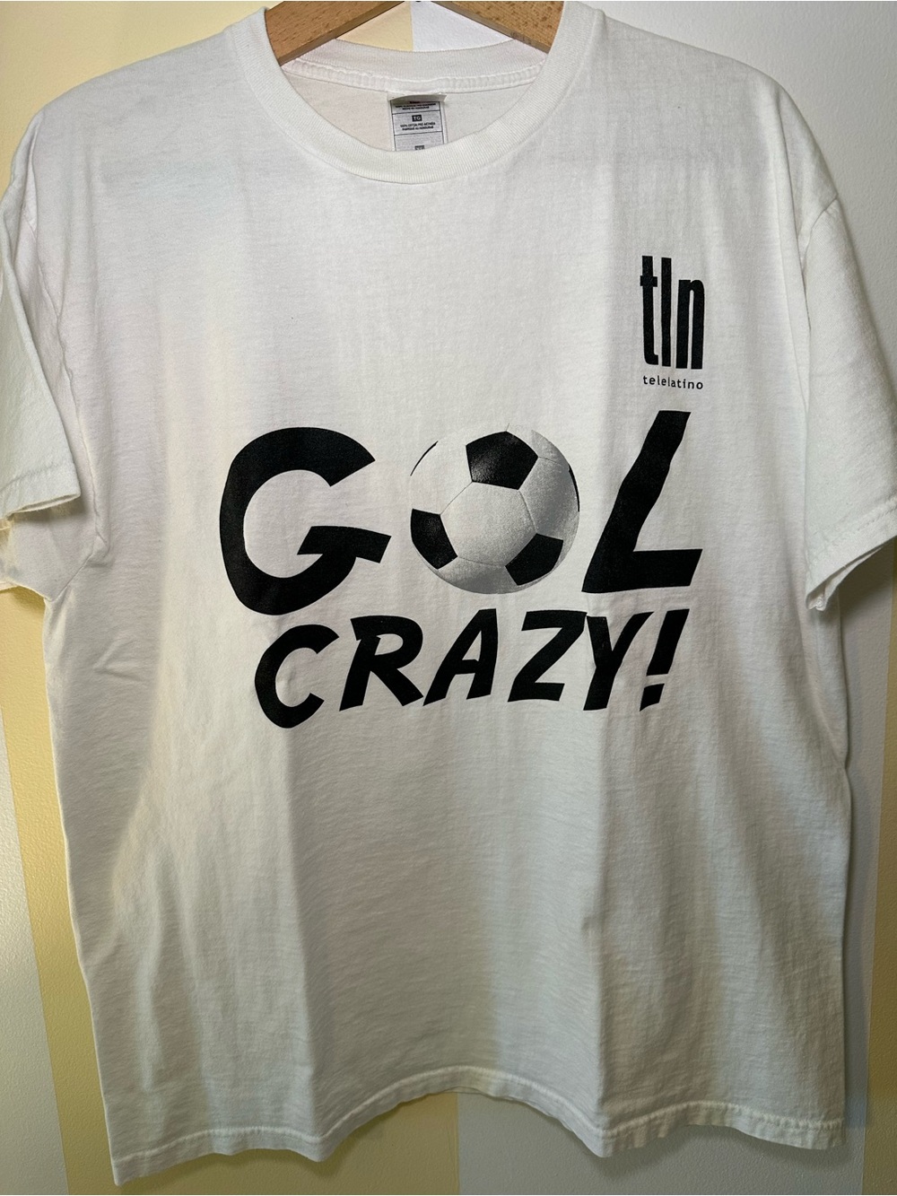 VTG TLN Telelatino "Gol Crazy!" White Soccer Graphic T-Shirt - Size XL